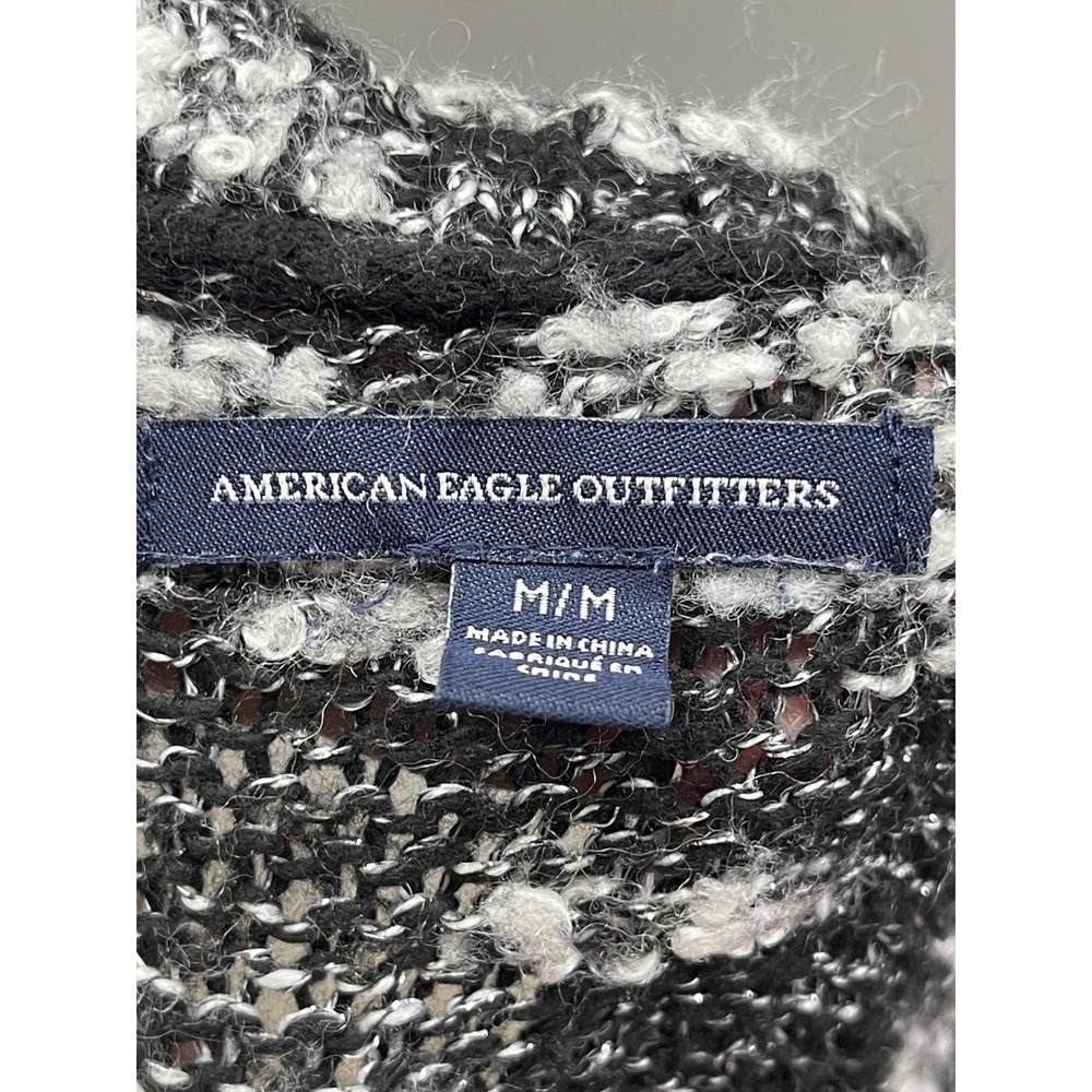 American Eagle Outfitters Black White Marled Knit V-Neck Sweater Womens Medium - Picture 3 of 4
